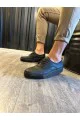 KN077 Erkek Günlük Bağcıklı Cilt Spor Sneaker Ayakkabı CST - Siyah