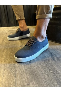 KN077 Erkek Günlük Bağcıklı Süet Spor Sneaker Ayakkabı SBT - Lacivert