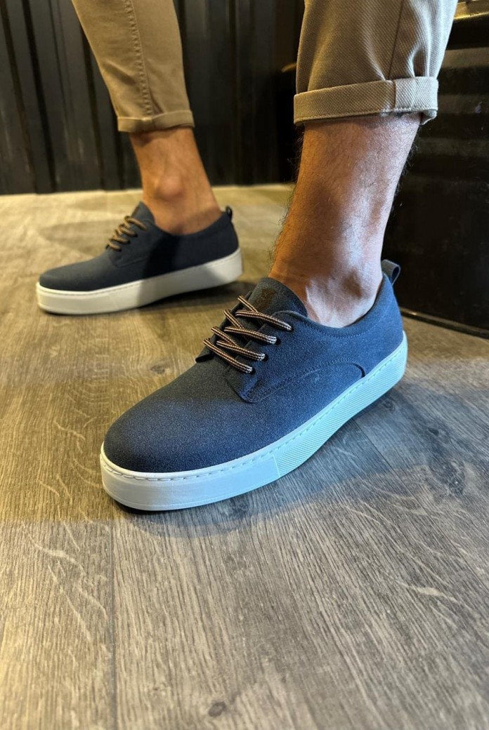 KN077 Erkek Günlük Bağcıklı Süet Spor Sneaker Ayakkabı SBT - Lacivert