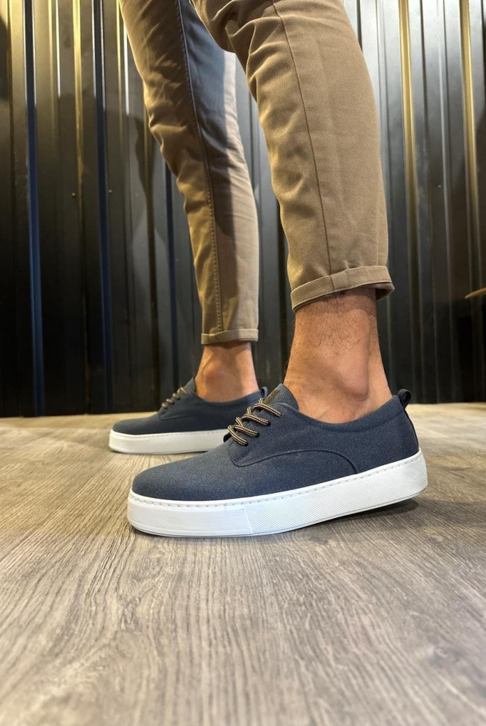 KN077 Erkek Günlük Bağcıklı Süet Spor Sneaker Ayakkabı SBT - Lacivert