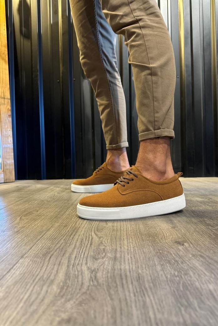 KN077 Erkek Günlük Bağcıklı Süet Spor Sneaker Ayakkabı SBT - Taba