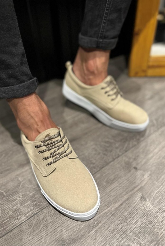 KN077 Erkek Günlük Bağcıklı Süet Spor Sneaker Ayakkabı SBT - Vizon