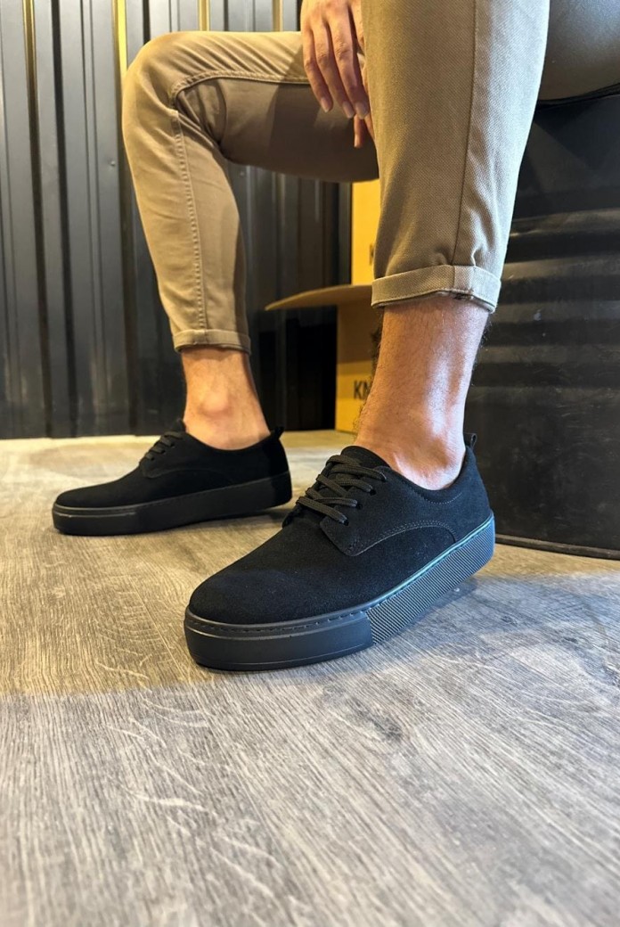 KN077 Erkek Günlük Bağcıklı Süet Spor Sneaker Ayakkabı SST - Siyah