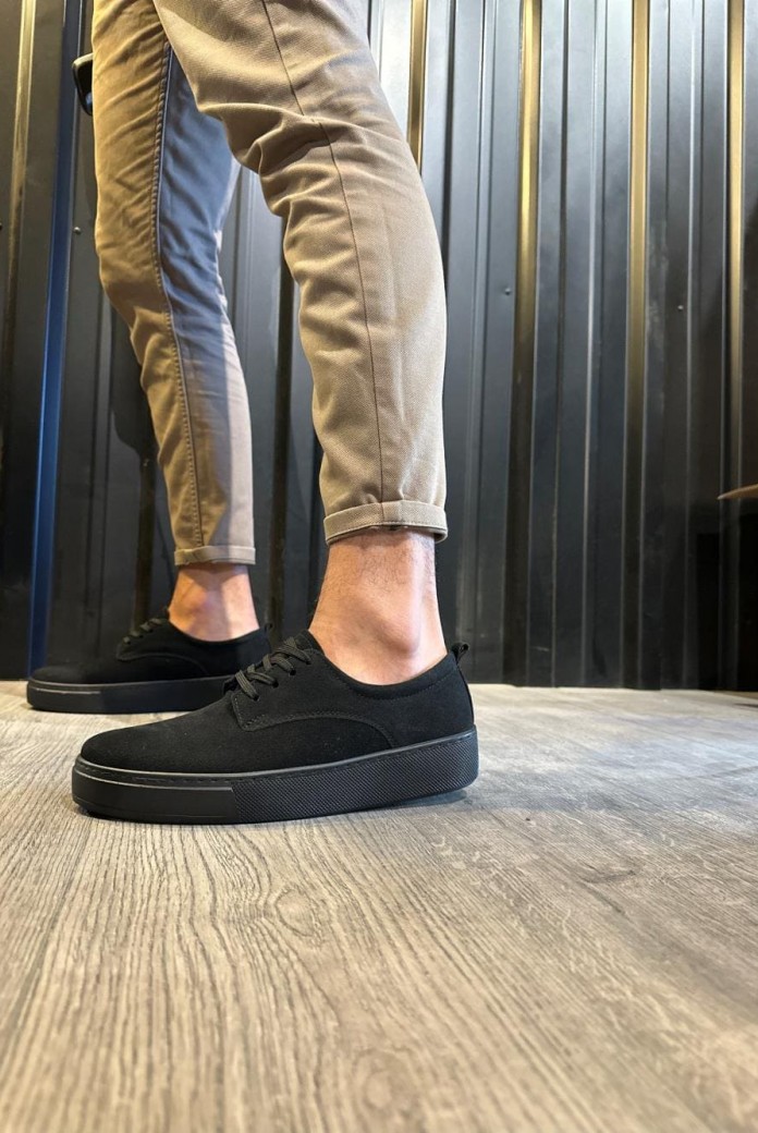 KN077 Erkek Günlük Bağcıklı Süet Spor Sneaker Ayakkabı SST - Siyah