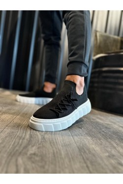 KN1025 Erkek Günlük Bağcıklı Triko Spor Sneaker Ayakkabı TBT - Siyah