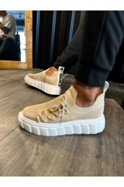 KN1025 Erkek Günlük Bağcıklı Triko Spor Sneaker Ayakkabı TBT - Vizon