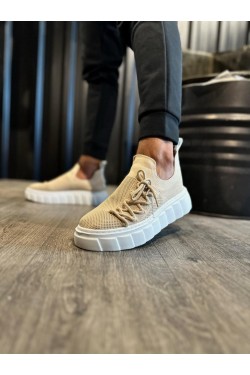 KN1025 Erkek Günlük Bağcıklı Triko Spor Sneaker Ayakkabı TBT - Vizon