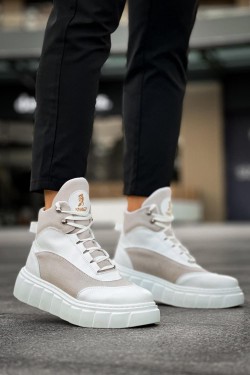 KN104 Erkek Spor Günlük Bağcıklı Cilt Süet Bot CSBT - Beyaz