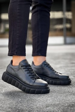 KN144 Erkek Günlük Bağcıklı Cilt Spor Sneaker Ayakkabı CST - Siyah KN144 Erkek Günlük Bağcıklı Cilt Spor Sneaker Ayakkabı CST - Siyah