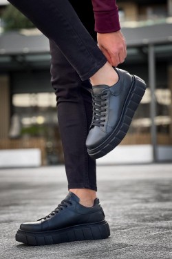 KN144 Erkek Günlük Bağcıklı Cilt Spor Sneaker Ayakkabı CST - Siyah KN144 Erkek Günlük Bağcıklı Cilt Spor Sneaker Ayakkabı CST - Siyah