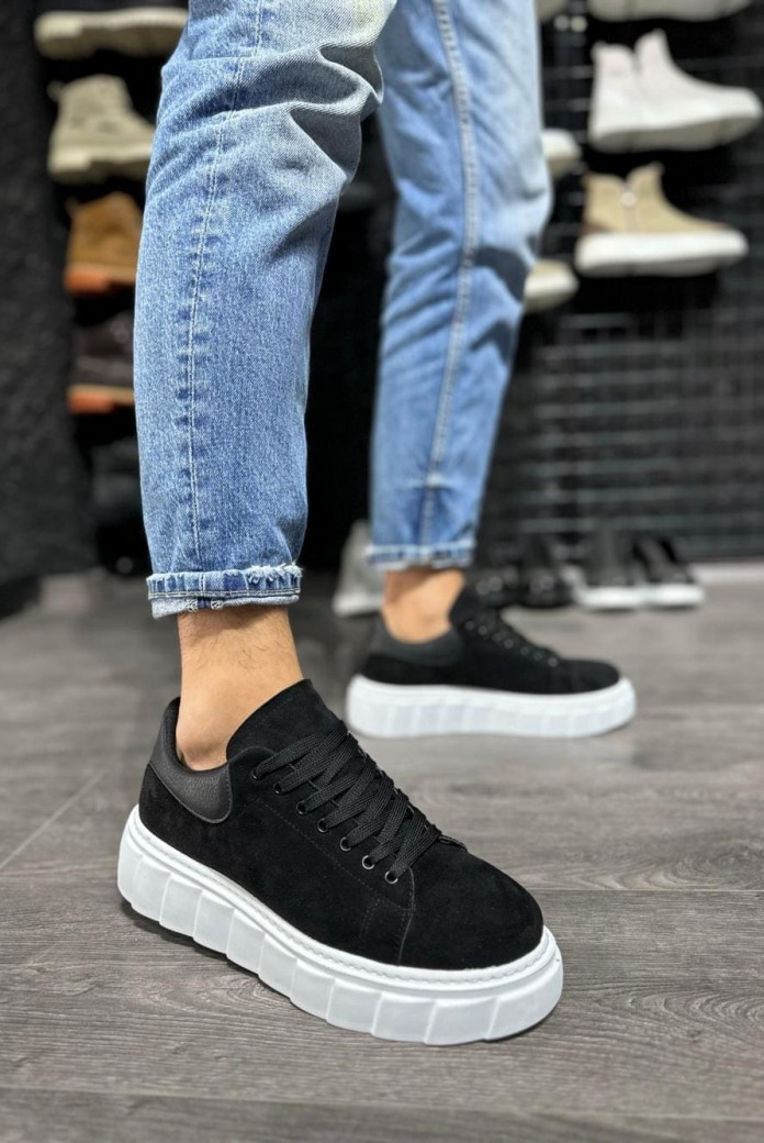 KN144 Erkek Günlük Bağcıklı Süet Spor Sneaker Ayakkabı SBT - Siyah