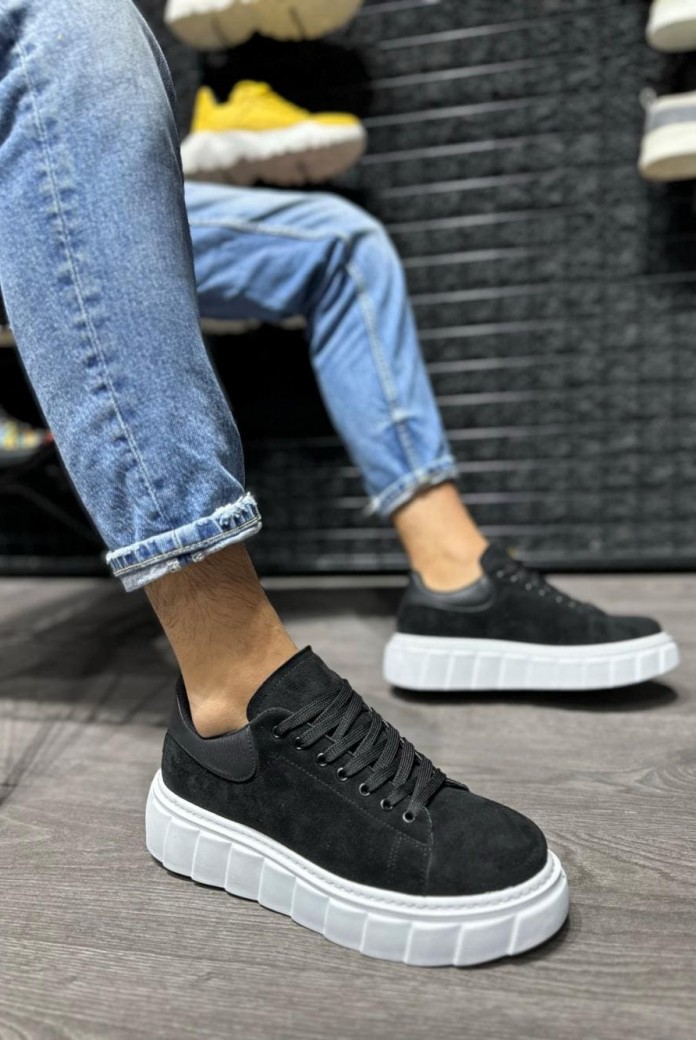 KN144 Erkek Günlük Bağcıklı Süet Spor Sneaker Ayakkabı SBT - Siyah