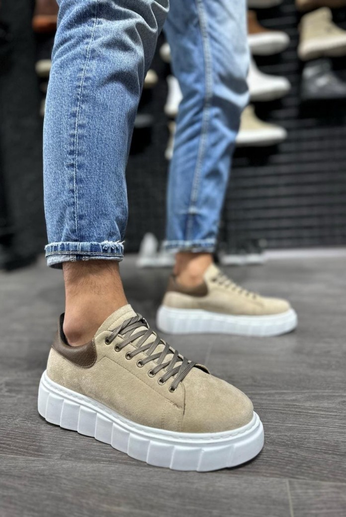 KN144 Erkek Günlük Bağcıklı Süet Spor Sneaker Ayakkabı SBT - Vizon