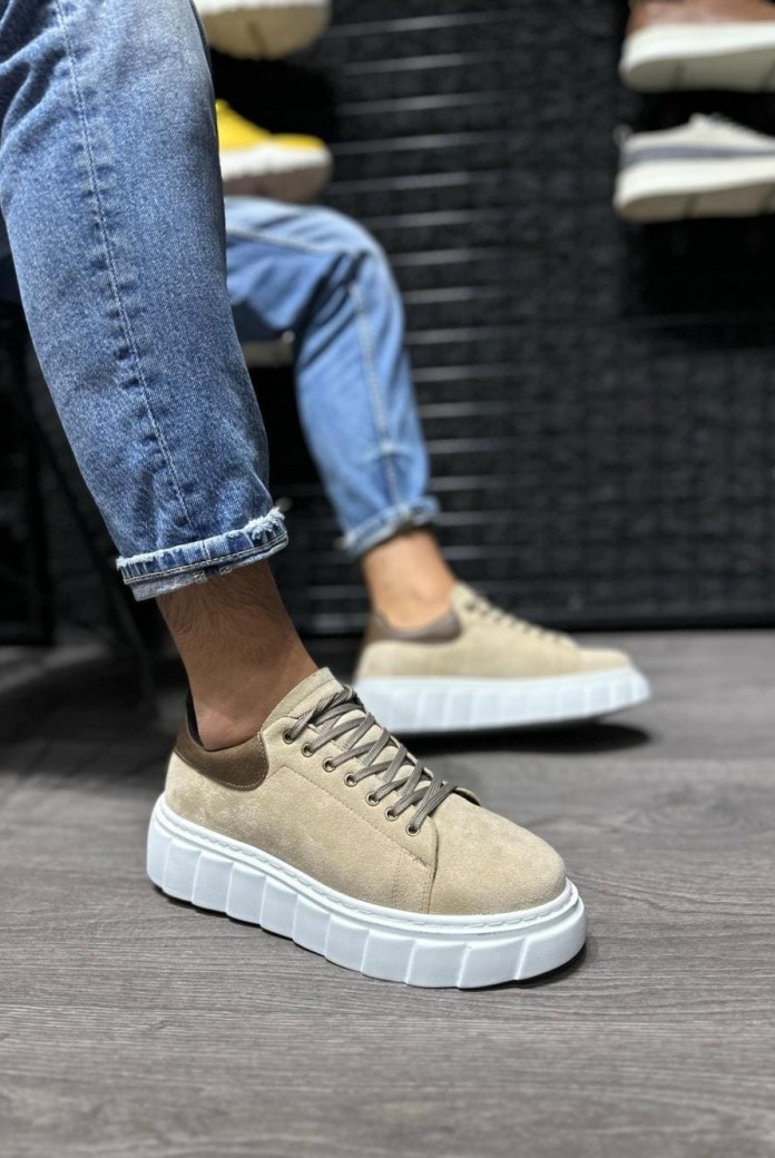 KN144 Erkek Günlük Bağcıklı Süet Spor Sneaker Ayakkabı SBT - Vizon