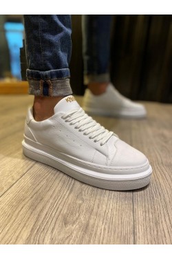 KN421 Erkek Günlük Bağcıklı Cilt Spor Sneaker Ayakkabı CBT - Beyaz