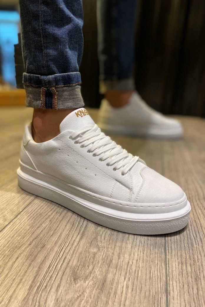 KN421 Erkek Günlük Bağcıklı Cilt Spor Sneaker Ayakkabı CBT - Beyaz