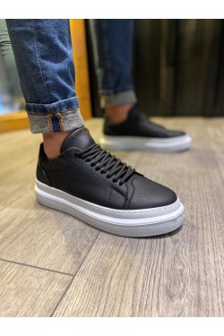 KN421 Erkek Günlük Bağcıklı Cilt Spor Sneaker Ayakkabı CBT - Siyah