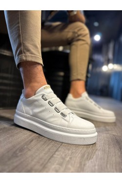 KN521 Erkek Günlük Lastikli Cilt Spor Sneaker Ayakkabı CBT - Beyaz