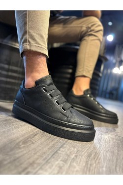 KN521 Erkek Günlük Lastikli Cilt Spor Sneaker Ayakkabı CST - Siyah