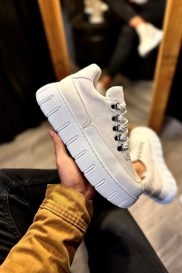 KN600 Erkek Günlük Bağcıklı Süet Cilt Spor Sneaker Ayakkabı SCBT - Beyaz