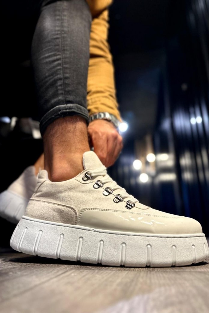 KN600 Erkek Günlük Bağcıklı Süet Cilt Spor Sneaker Ayakkabı SCBT - Beyaz