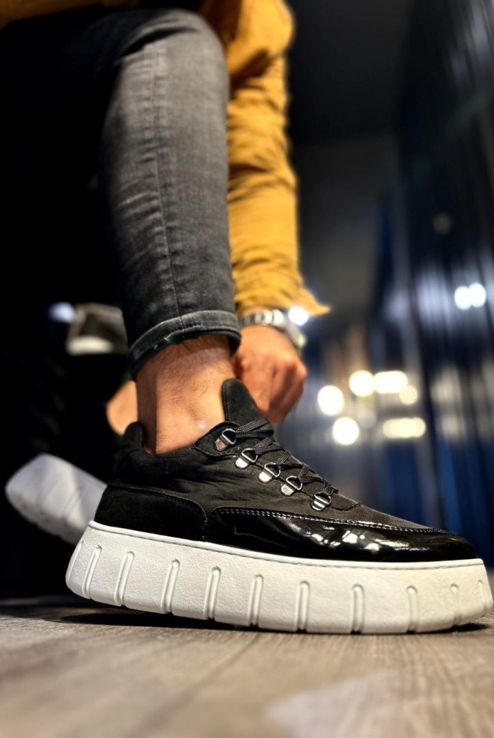 KN600 Erkek Günlük Bağcıklı Süet Cilt Spor Sneaker Ayakkabı SCBT - Siyah