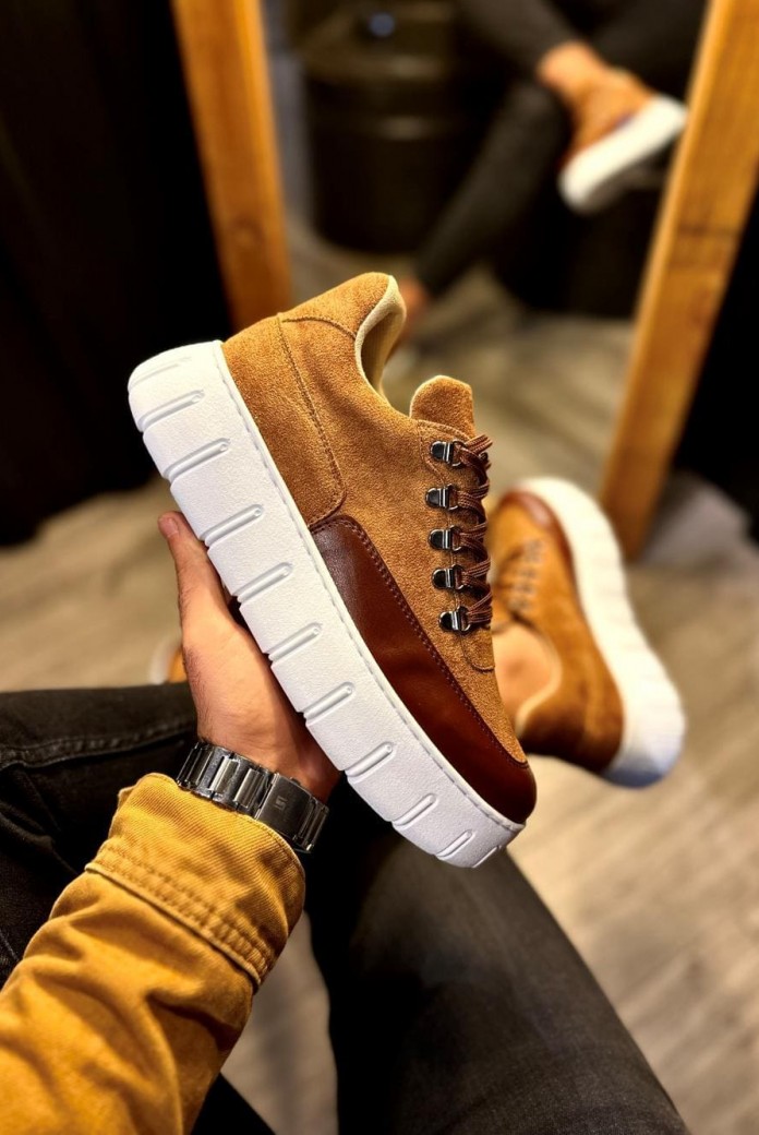 KN600 Erkek Günlük Bağcıklı Süet Cilt Spor Sneaker Ayakkabı SCBT - Taba