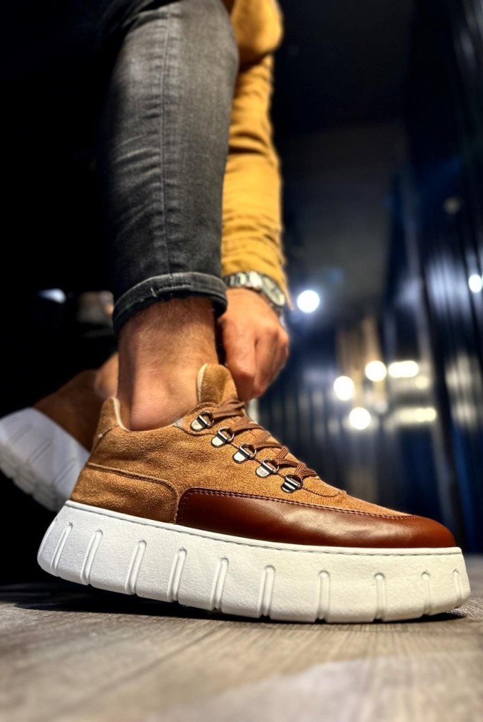 KN600 Erkek Günlük Bağcıklı Süet Cilt Spor Sneaker Ayakkabı SCBT - Taba