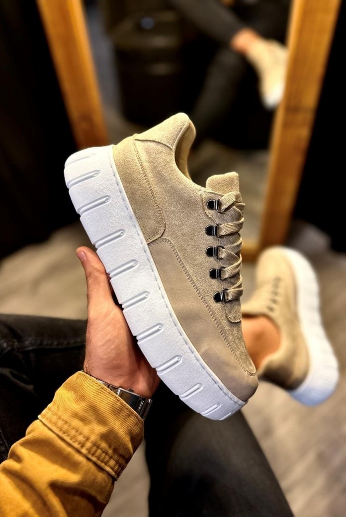 KN600 Erkek Günlük Bağcıklı Süet Cilt Spor Sneaker Ayakkabı SCBT - Vizon