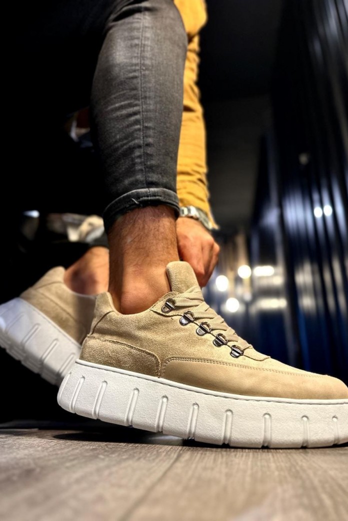 KN600 Erkek Günlük Bağcıklı Süet Cilt Spor Sneaker Ayakkabı SCBT - Vizon