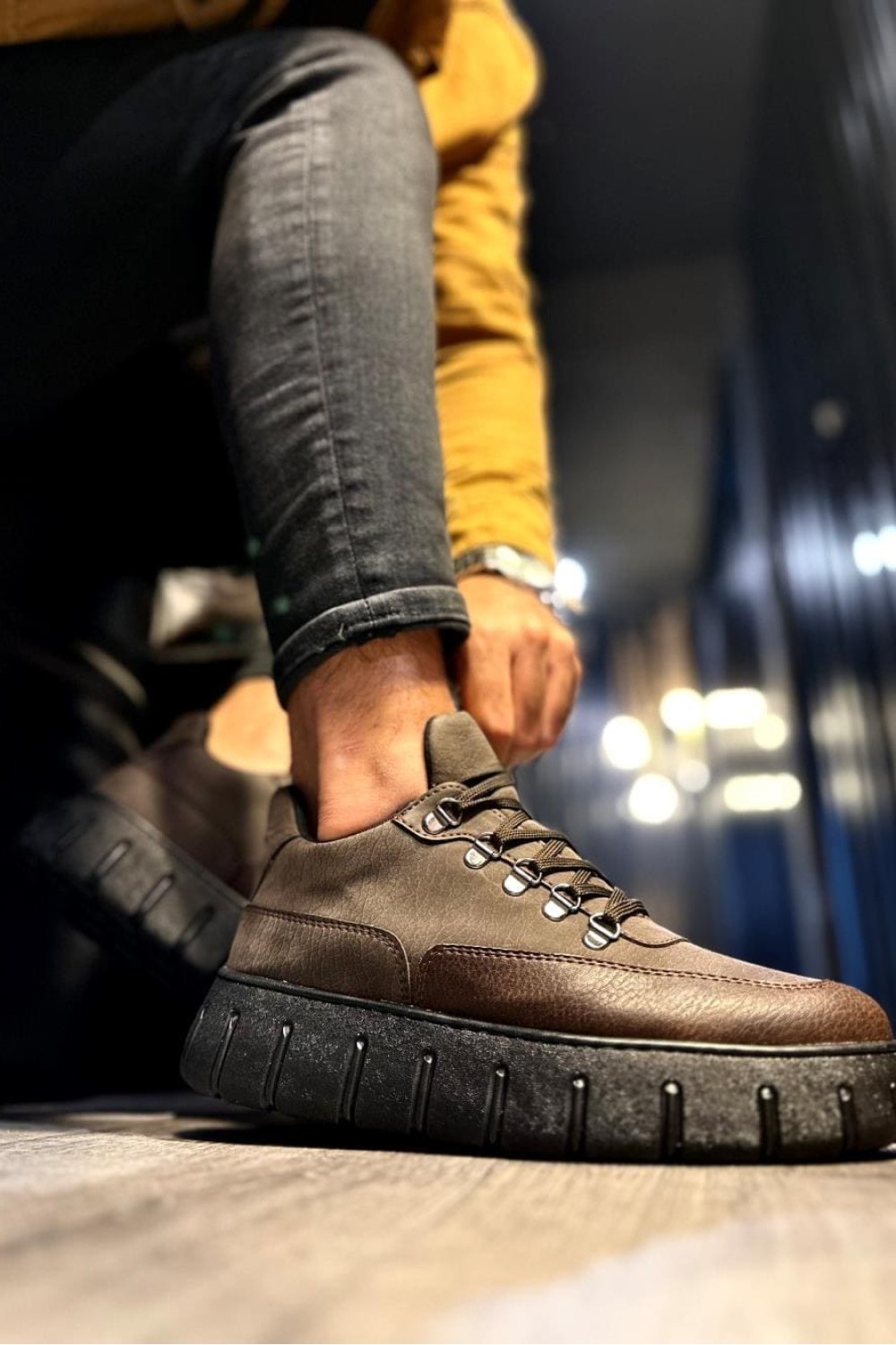 KN600 Erkek Günlük Bağcıklı Süet Cilt Spor Sneaker Ayakkabı SCST - Kahverengi