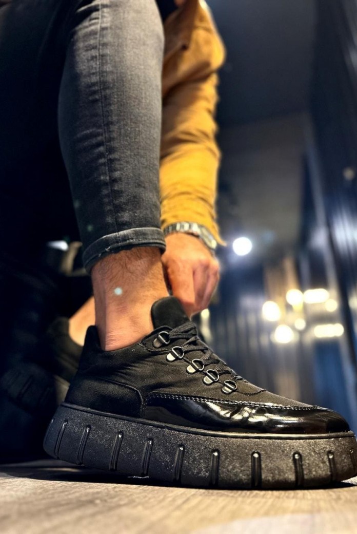 KN600 Erkek Günlük Bağcıklı Süet Cilt Spor Sneaker Ayakkabı SCST - Siyah