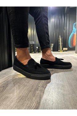 KN717 Erkek Günlük Bağcıksız Corcik Süet Klasik Ayakkabı CST - Siyah