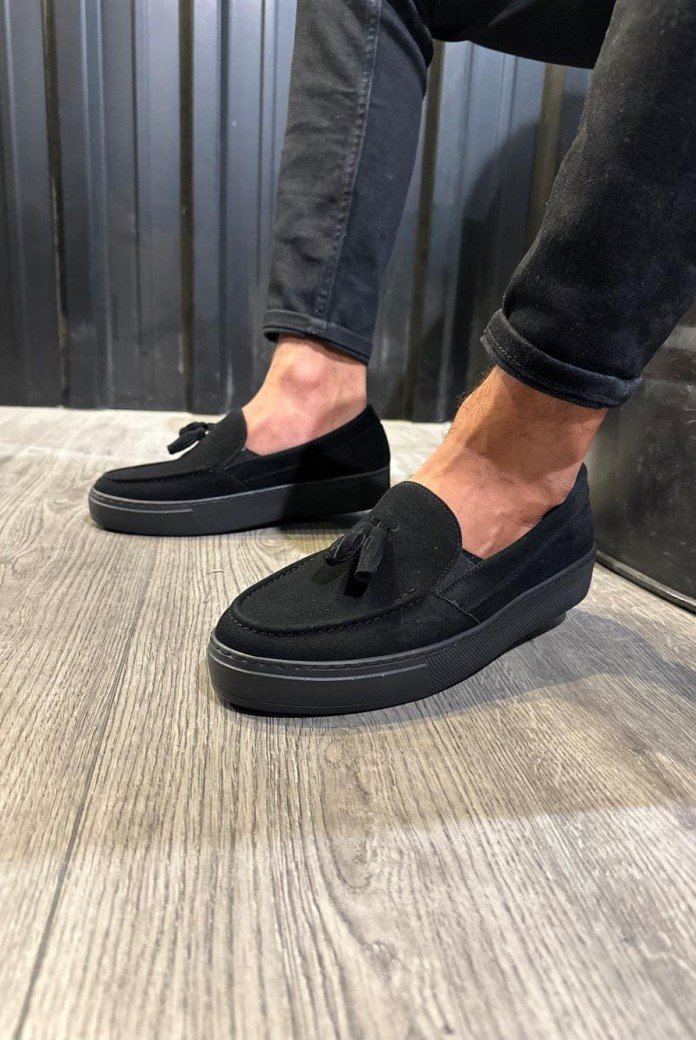 KN717 Erkek Günlük Bağcıksız Corcik Süet Klasik Ayakkabı CST - Siyah