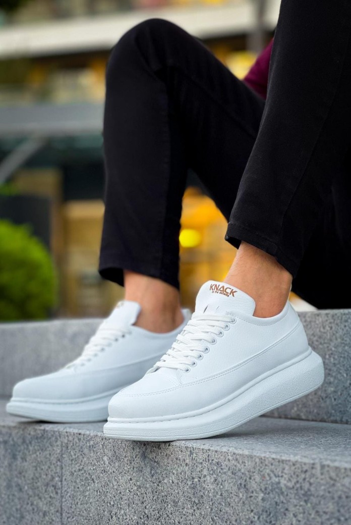 KN814 Erkek Günlük Bağcıklı Cilt Spor Sneaker Ayakkabı CBT - Beyaz