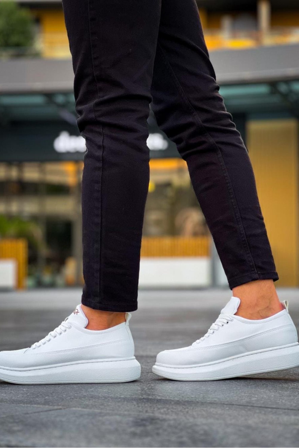KN814 Erkek Günlük Bağcıklı Cilt Spor Sneaker Ayakkabı CBT - Beyaz