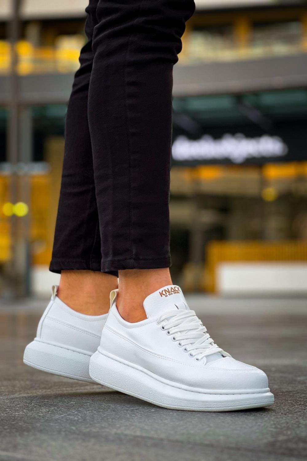 KN814 Erkek Günlük Bağcıklı Cilt Spor Sneaker Ayakkabı CBT - Beyaz