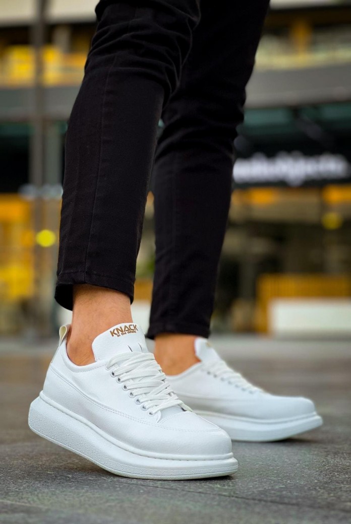 KN814 Erkek Günlük Bağcıklı Cilt Spor Sneaker Ayakkabı CBT - Beyaz