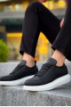 KN814 Erkek Günlük Bağcıklı Cilt Spor Sneaker Ayakkabı CBT - Siyah