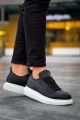 KN814 Erkek Günlük Bağcıklı Cilt Spor Sneaker Ayakkabı CBT - Siyah