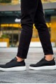 KN814 Erkek Günlük Bağcıklı Cilt Spor Sneaker Ayakkabı CBT - Siyah