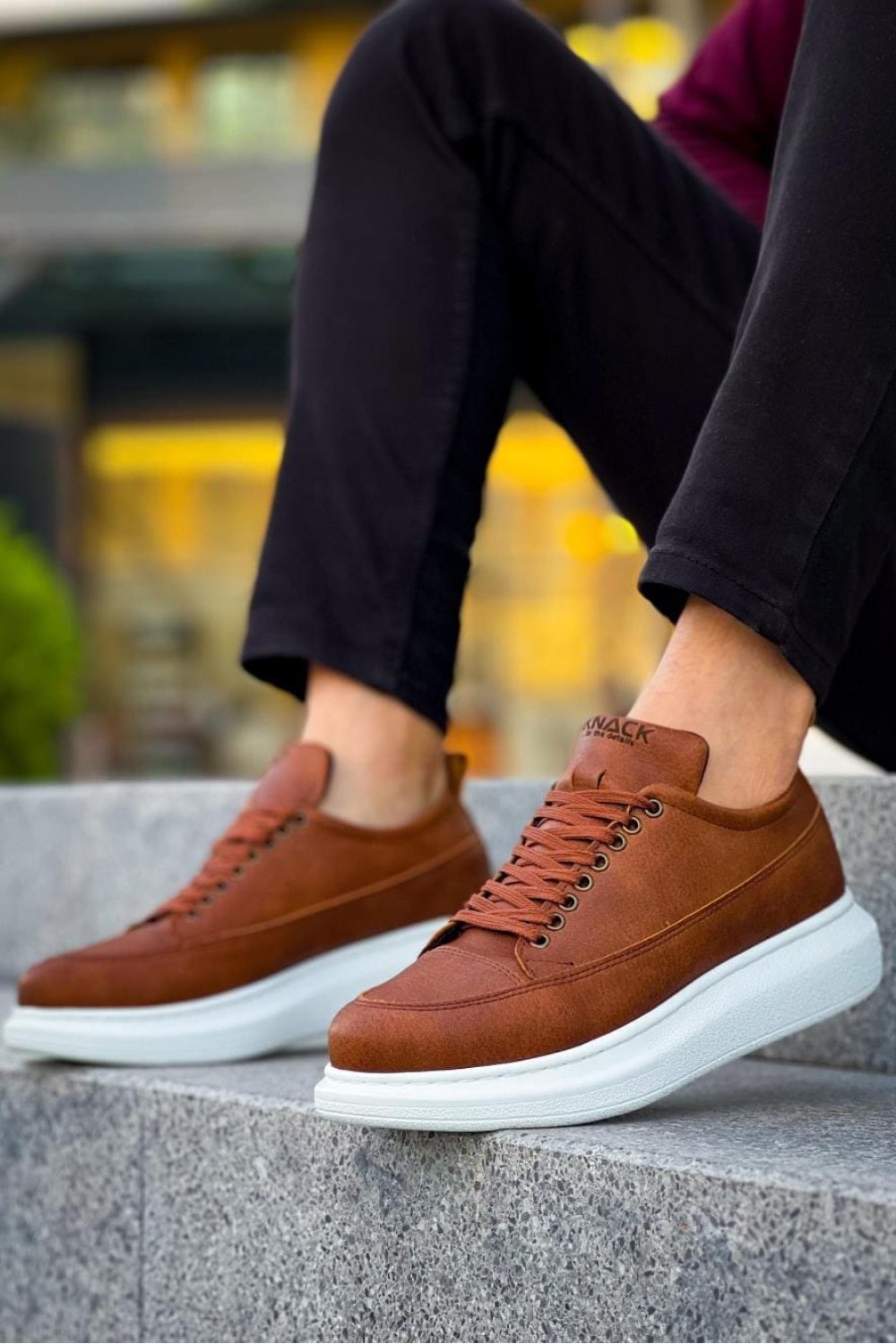 KN814 Erkek Günlük Bağcıklı Cilt Spor Sneaker Ayakkabı CBT - Taba