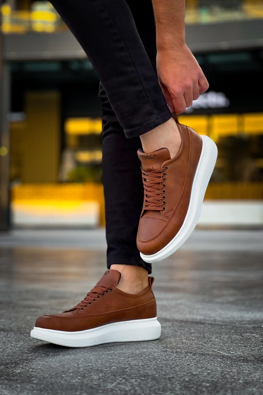KN814 Erkek Günlük Bağcıklı Cilt Spor Sneaker Ayakkabı CBT - Taba