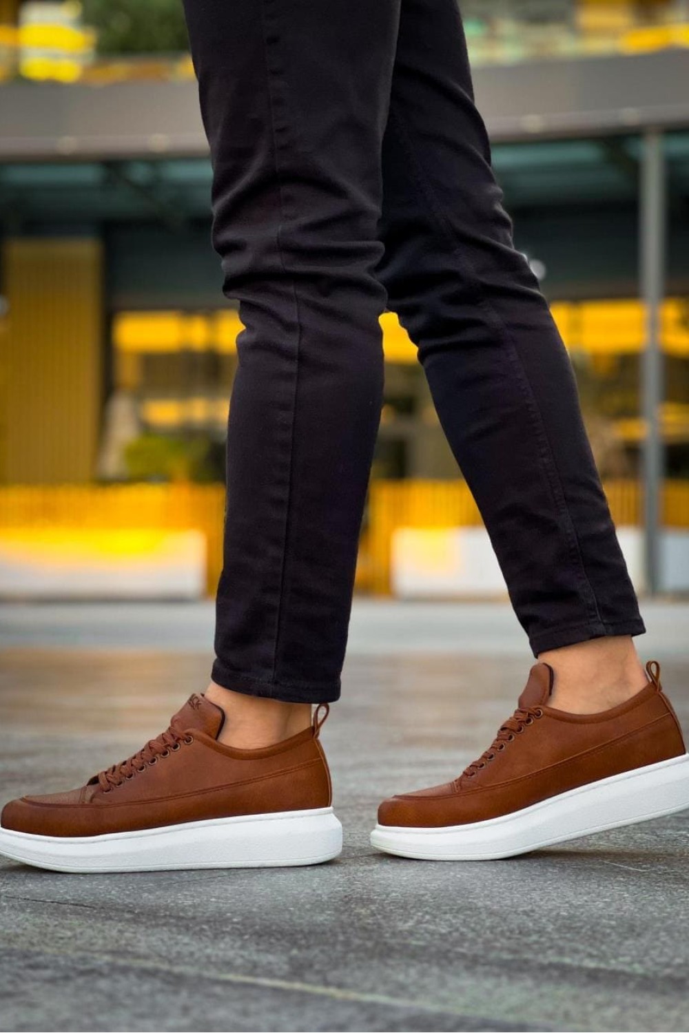 KN814 Erkek Günlük Bağcıklı Cilt Spor Sneaker Ayakkabı CBT - Taba