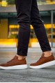 KN814 Erkek Günlük Bağcıklı Cilt Spor Sneaker Ayakkabı CBT - Taba