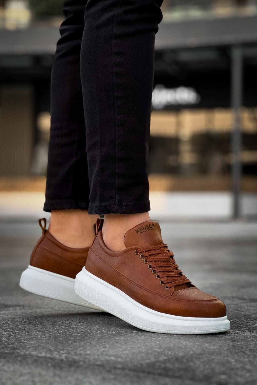 KN814 Erkek Günlük Bağcıklı Cilt Spor Sneaker Ayakkabı CBT - Taba