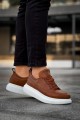 KN814 Erkek Günlük Bağcıklı Cilt Spor Sneaker Ayakkabı CBT - Taba