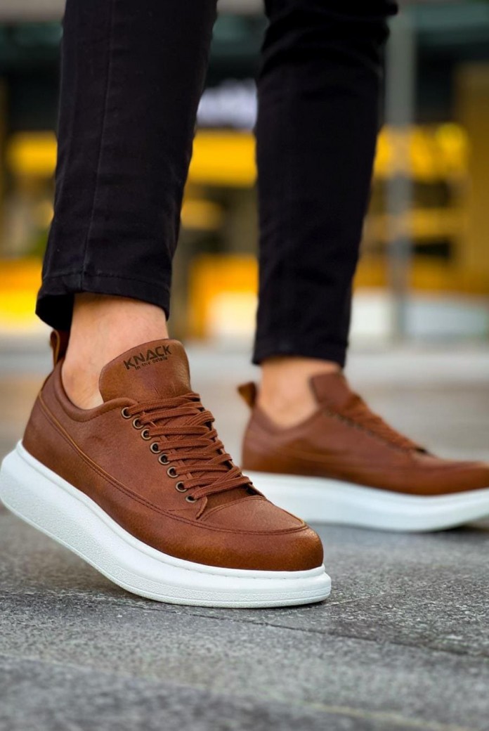 KN814 Erkek Günlük Bağcıklı Cilt Spor Sneaker Ayakkabı CBT - Taba