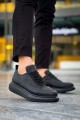 KN814 Erkek Günlük Bağcıklı Cilt Spor Sneaker Ayakkabı CST - Siyah