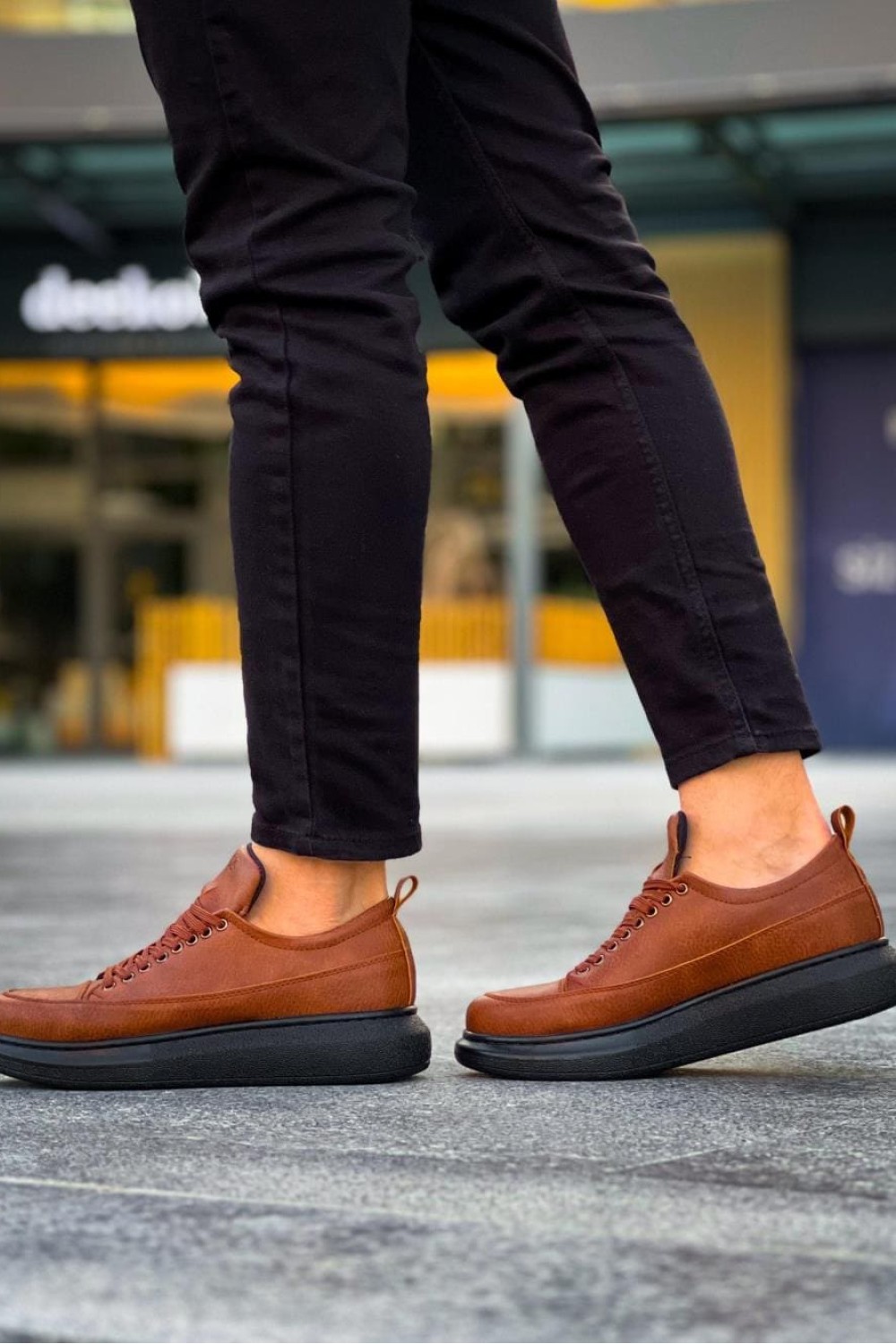 KN814 Erkek Günlük Bağcıklı Cilt Spor Sneaker Ayakkabı CST - Taba